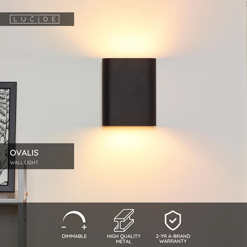 Lucide OVALIS - Wall light - 2xE14 - Black - USP